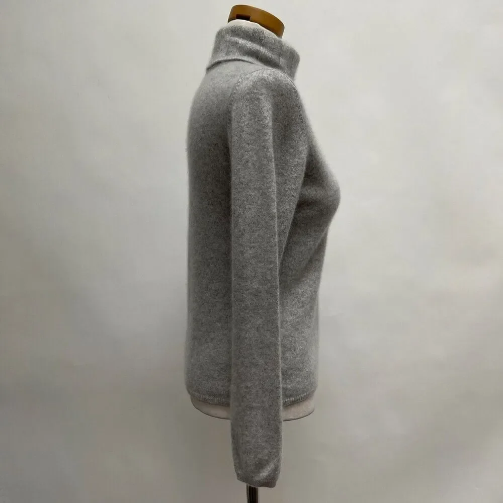 Geneva Women's‎ Pull-over Turtleneck Sweater Petite Light Gray 100% Cashmere LS